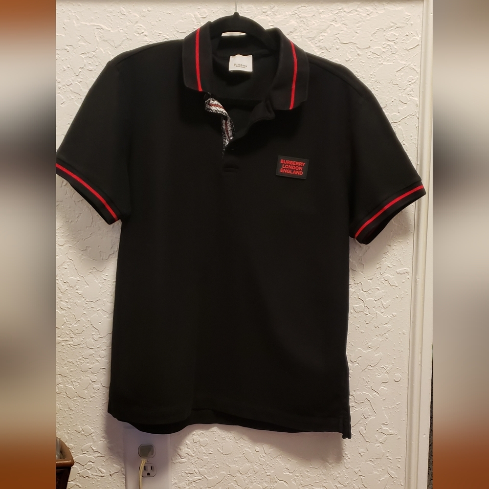Burberry Black Polo Shirt with Red Trim